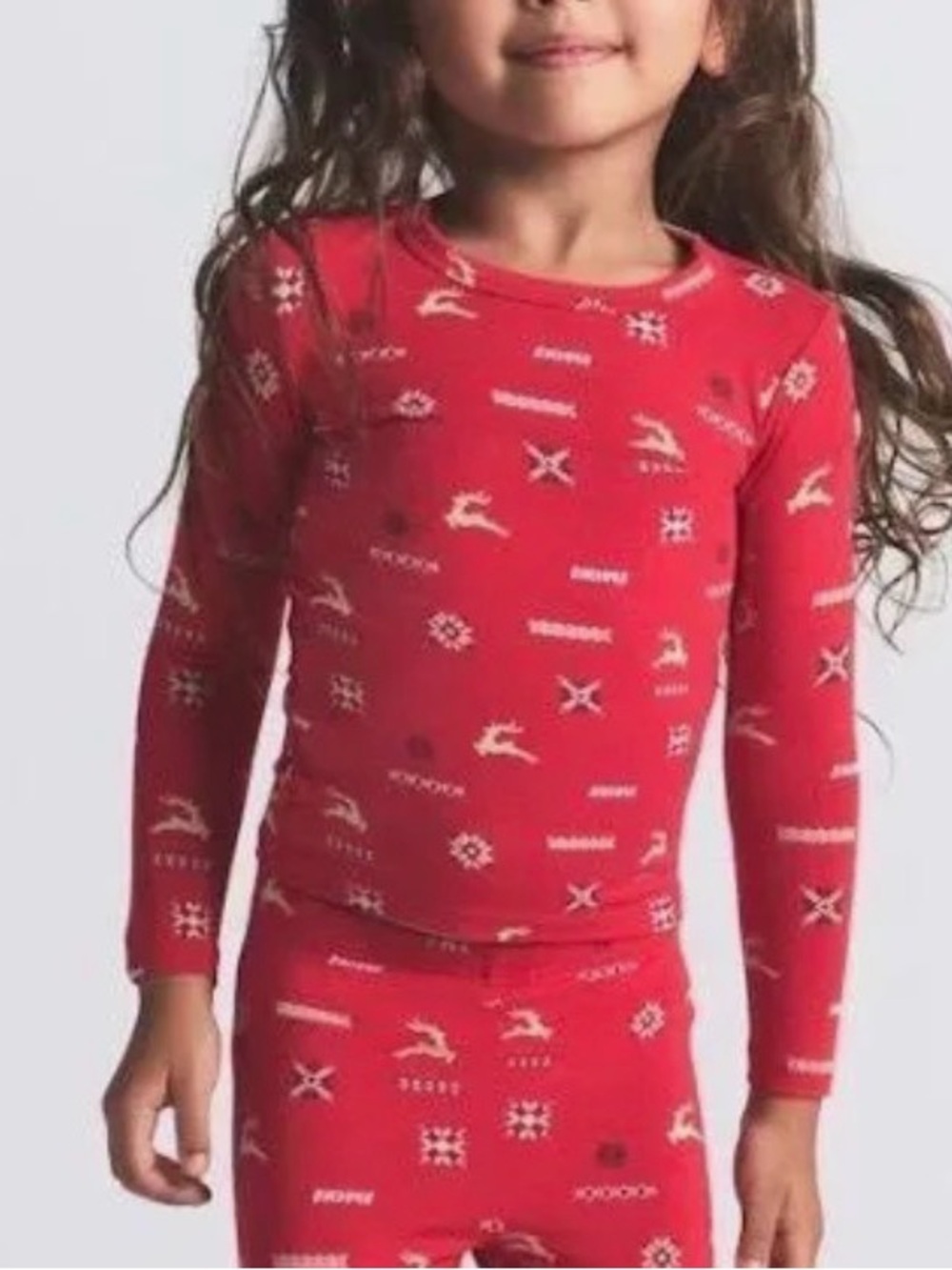 🎄SKIMS Kids Long Sleeve Pajama Top | Cranberry Vintage Deer Print | Sz. 7 | NWT